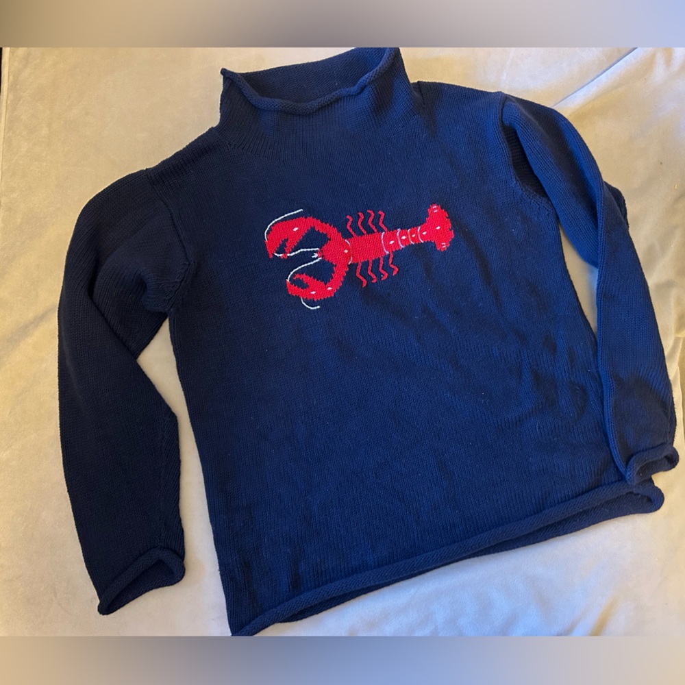Cape Cod Navy Roll Neck Sweater with Red Lobster